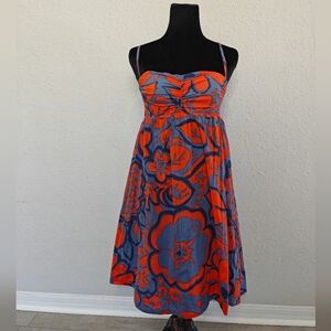 Anthropologie HD in Paris Vibrant Blue and Orange Floral Mini Dress